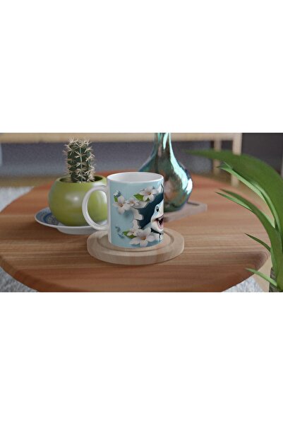Wisdom Rain Cheerful Shark and Flower Themed Mug Cup That Holes the Wall