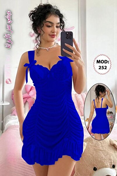 Nice Model فستان قصير مكشكش مع أشرطة فيونكة وحاشية مكشكشة، فستان حفلات صيفي ل...