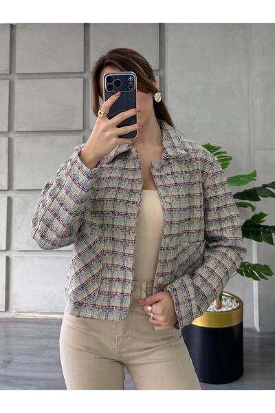 Coral Kareli Kaşe Ceket 0253 Lila