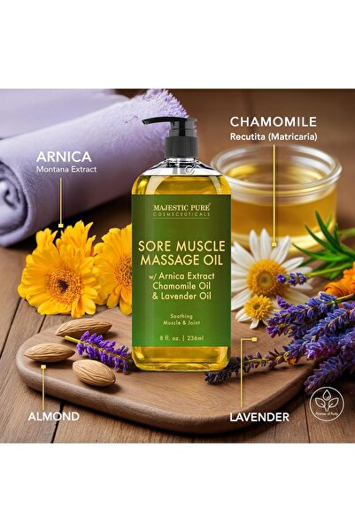 Majestic Pure زيت أرنيكا لتدليك العضلات المؤلمة - 8 أونصة سائلة (عبوة من قطعتين)