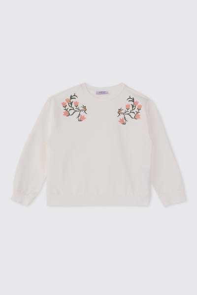 Panço Kız Çocuk Nakış Detaylı Ekru Sweatshirt
