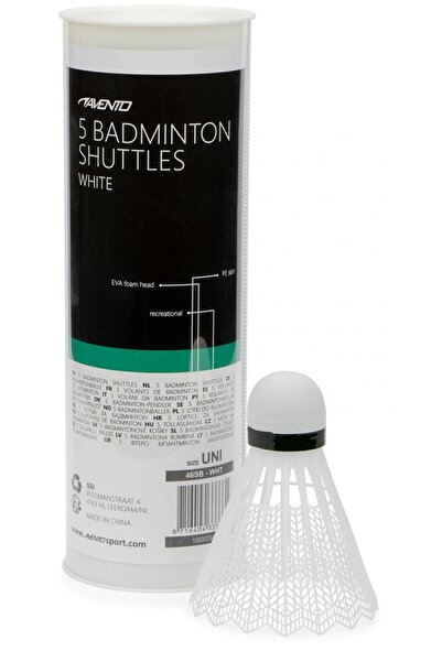 Avento Set of 5 Avento badminton shuttlecocks, White