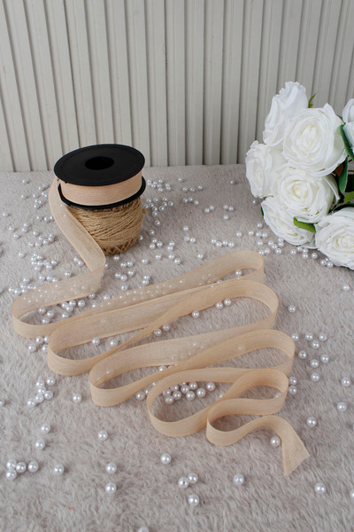 Mortex Mink Napoli Linen Ribbon 2.5 cm 20 m - Favor, Wedding, Engagement, Dowry, Gift, Decoration, Party