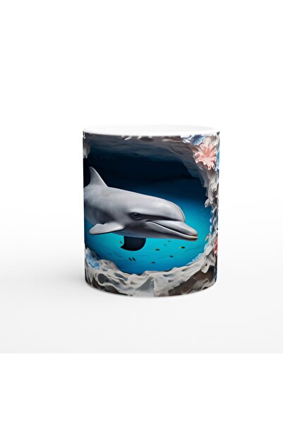 Wisdom Rain Dolphin Themed Underwater Mug Surrounded by Blue and Pink Corals