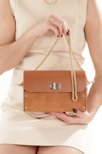 DARİNİİ Liora Taba Süet Çapraz Zincir Askılı Günlük Abiye Gerçek Deri Kadın E...