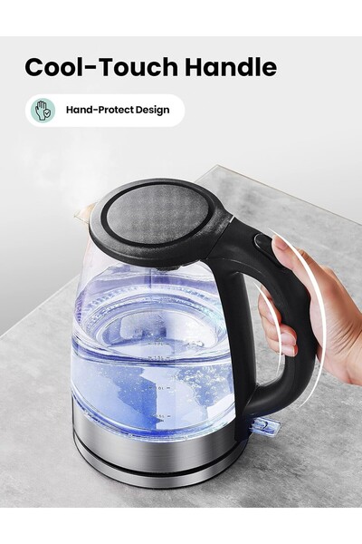 Generic 1.7L Electric Glass Kettle 1500W Cordless with Blue LED, Auto Shut-off & Boil-dry Protection
