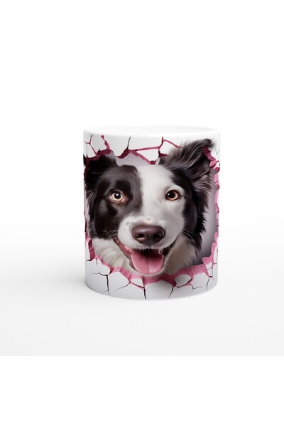 Wisdom Rain كوب مطبوع عليه Border Collie ينظر من خلال الجدار المتشقق