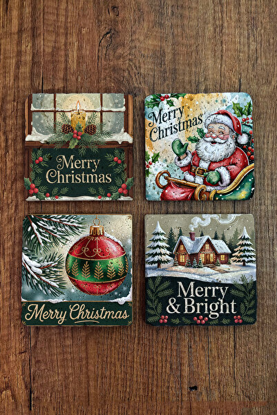 Begoloni Stone Decor Natural Stone Coasters - Vintage Christmast Printed 10X10Cm New Year Stone Coasters 518