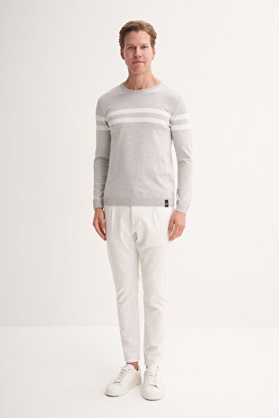 Cazador Slim Fit Viscose Fabric Basic Two Striped Crew Neck Sweater