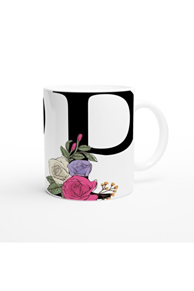 Wisdom Rain Letter P Letter Mug with Flower Decoration