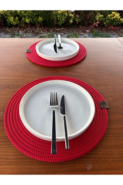 homeınn Red Christmas Themed Straw-Looking Round Doily – Stain-Resistant, Handmade – 33X33 cm