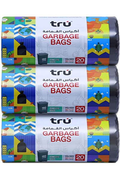 Tru ® أكياس قمامة مضغوطة رول أسود 75 × 103 سم 50 جالون (20 قطعة × 3 لفات) 60 ...