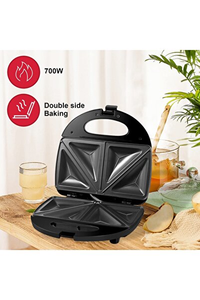 Denx Electric Non-Stick 2-Slice Sandwich Maker & Toaster 750W, Fast Heating & Overheat Protect