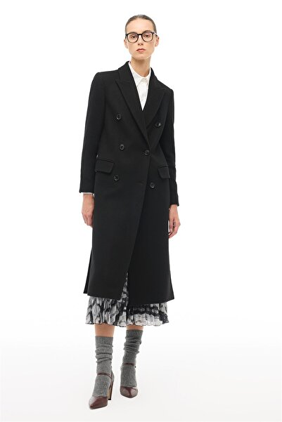 Perspective Siyah Kırlangıç Yaka Diz Altı Ceket