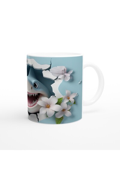 Wisdom Rain Cheerful Shark and Flower Themed Mug Cup That Holes the Wall
