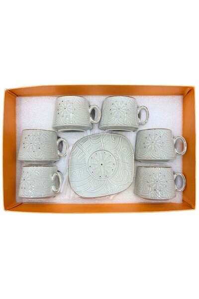 ALQANNAS 12-Piece Ceramic Coffee Cup & Saucer Set | 6 Embossed Cups & 6 Matching Saucers | Elegant