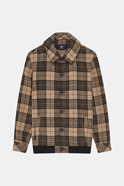W Collection Beige Long Sleeve Plaid Wool Shirt