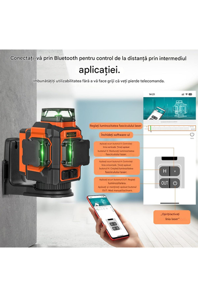 OEM 3D cross laser level with 12 lines, rechargeable Li-Ion 5200mAh,3x360° self-leveling, remote control