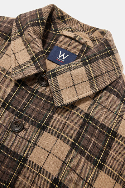 W Collection Beige Long Sleeve Plaid Wool Shirt