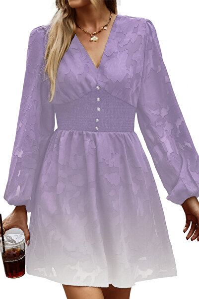 OEM Knee-length summer dress with long sleeves, purple, size XL