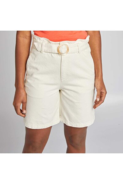 KİABİ Short denim shorts with buckle belt WHITE