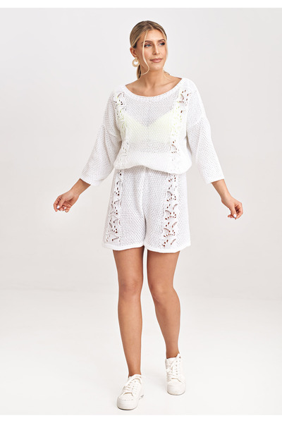 Figl Two-piece set for women, ecru blouse and shorts, M995, one size fits all