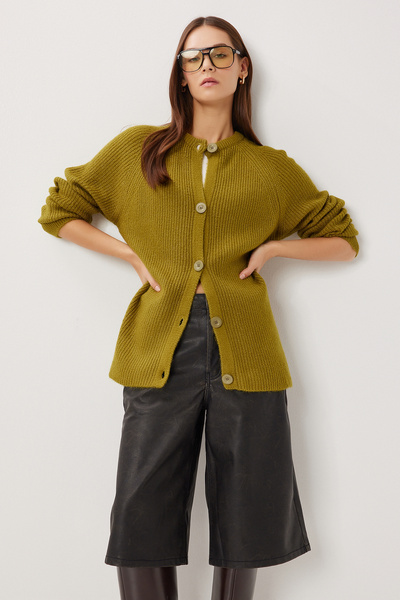 Lovelyİstanbul Wool Blend Buttoned Knit Cardigan Li̇y0002 Olive Green