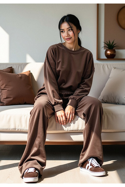 Figl Velvet tracksuit for women - Velvet set for women - brown tracksuit M1100 size L/XL