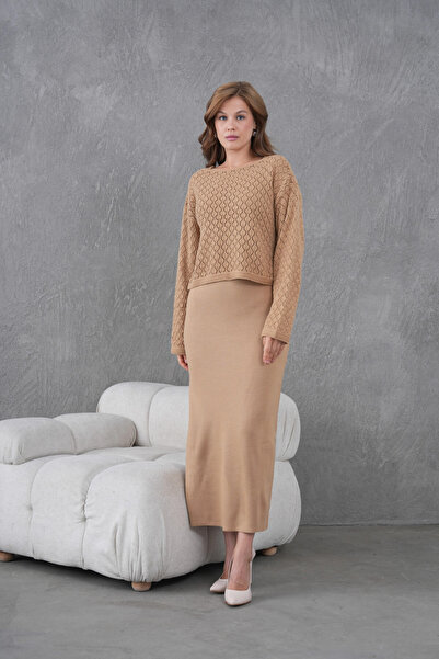 Park Karon Women's Boat Neck Knit Detail Blouse Dress Two-Piece Trko Set