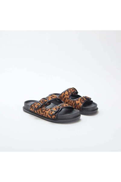 KİABİ Chunky leopard print mules BROWN