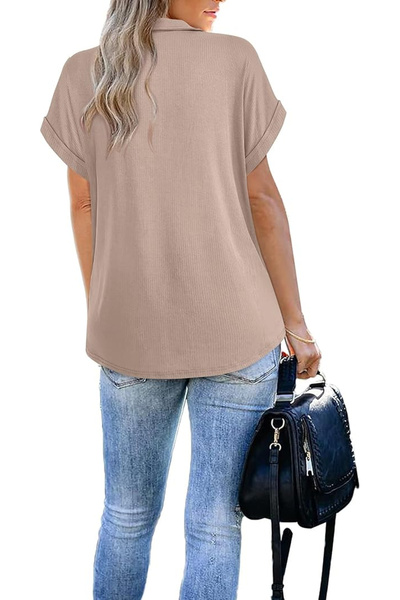 OEM Women's loose summer T-shirt, 1/4 zipper, cream 2XL