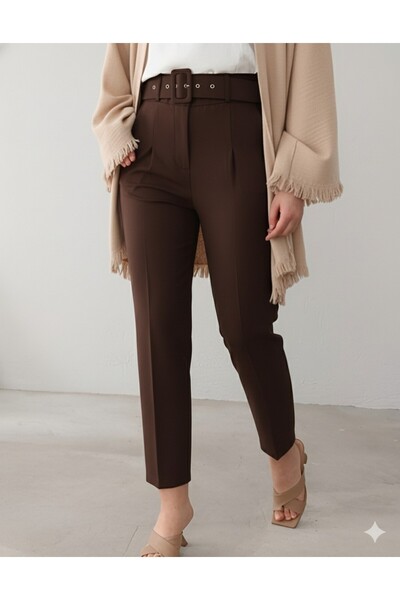 Modamorfo Thick Belted Fabric Trousers -K. Brown