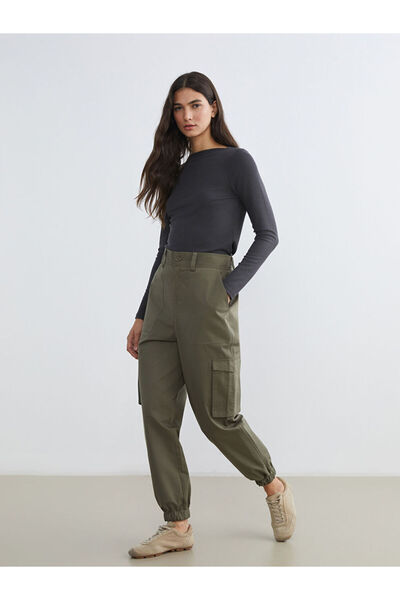 LC Waikiki Haki Beli Lastikli Gabardin Kadın Jogger Pantolon