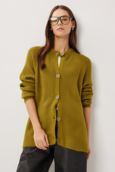 Lovelyİstanbul Wool Blend Buttoned Knit Cardigan Li̇y0002 Olive Green