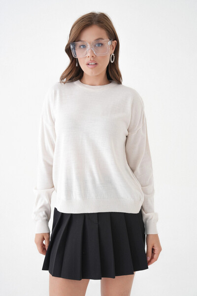 Park Karon سترة نسائية محبوكة كبيرة الحجم برقبة دائرية