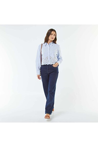 KİABİ Striped shirt with embroidered hem BLUE
