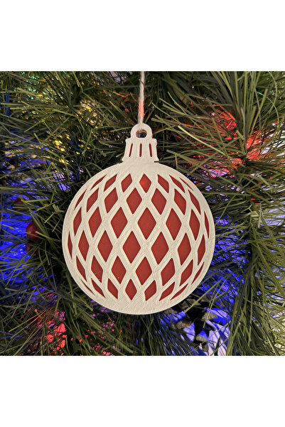 DECORADI Set of 6 Christmas tree ornaments, White/Red, diameter 9 cm, Christmas Gift, 3D Printed