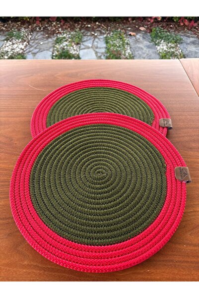 homeınn Christmas Themed Red and Green 2-Piece Straw-Looking American Tablecloth – Stain Resistant – 33X33 cm