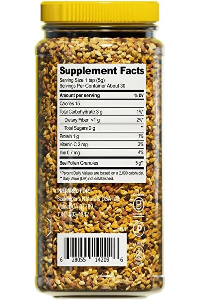 Beekeeper's Naturals 100% Raw Bee Pollen Granules, Paleo & Keto Friendly, Gluten-Free, 5.5 oz