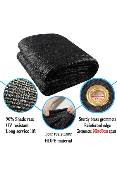OEM Edged mesh, with metal rings, black, 90% shading for fence, balcony, terrace, 3x3m