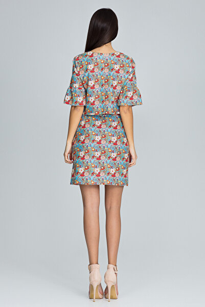 Figl Floral set - blouse with ruffles on sleeves - pencil skirt - blue M593 size XL