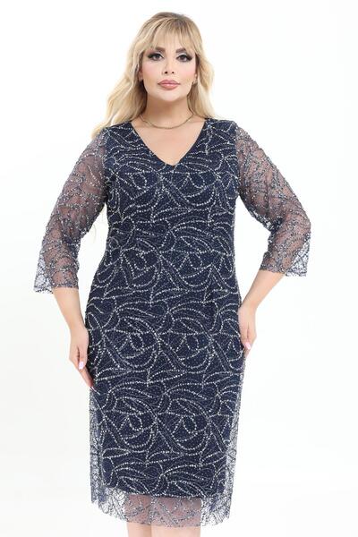 Ladies First Büyük Beden 3995 Lacivert Kısa Abiye Elbise