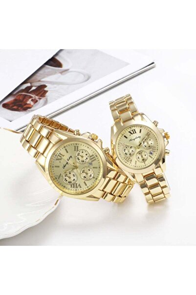 Generic Luxury Fashion Waterproof Calendar Quartz Couple Watches Men's gold-shell gold-faced watch