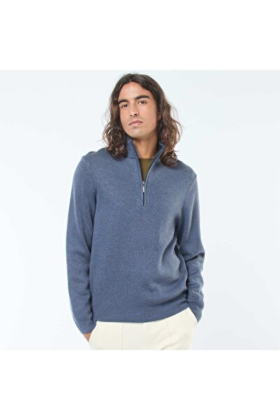 KİABİ Zip-up high neck knitted sweater BLUE
