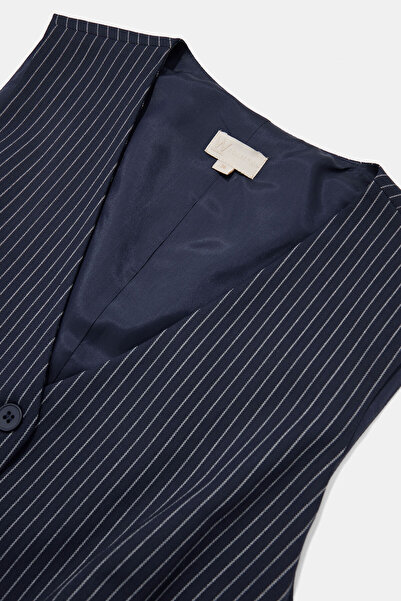 W Collection Dark Blue V-Neck Buttoned Vest