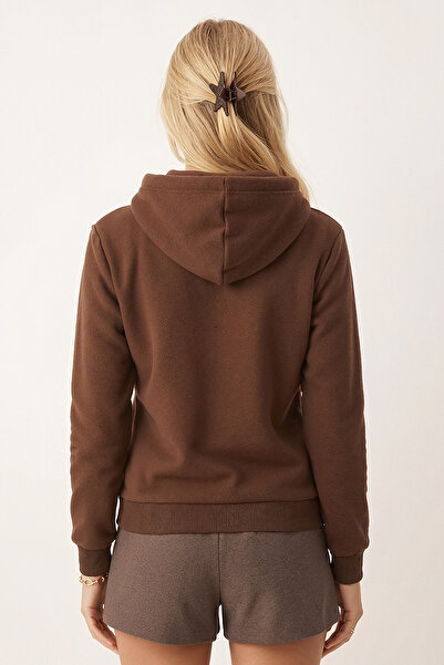 armonika Γυναικείο φούτερ καφέ Εσωτερικό Σ επένδυση fleece K με κουκούλα ARM-26K135014