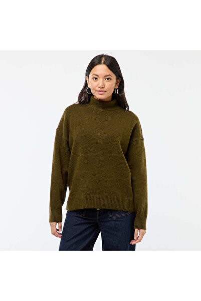 KİABİ Soft Sweater with Jeweled Back Slit KHAKI