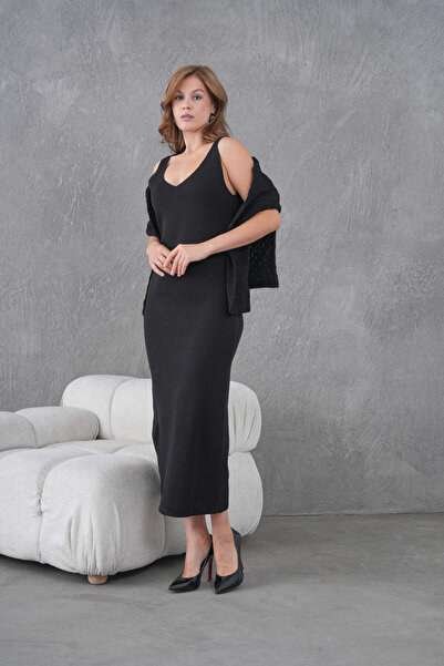 Park Karon Women's Boat Neck Knit Detail Blouse Dress Two-Piece Trko Set