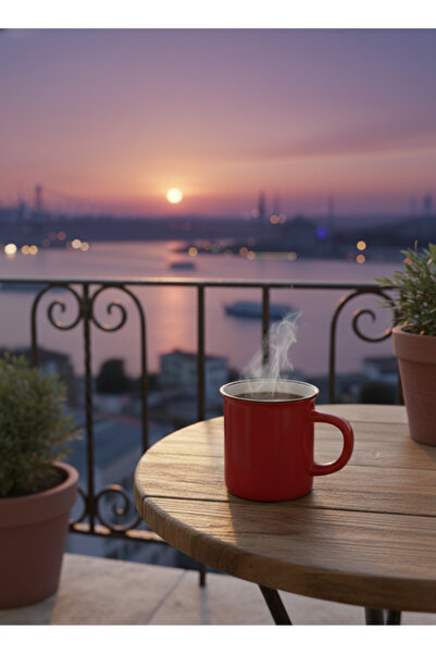 Elista Ceramic Cup with Handle, Colorful Enamel Look, Gray Color, 260 Cc