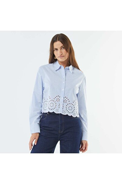 KİABİ Striped shirt with embroidered hem BLUE